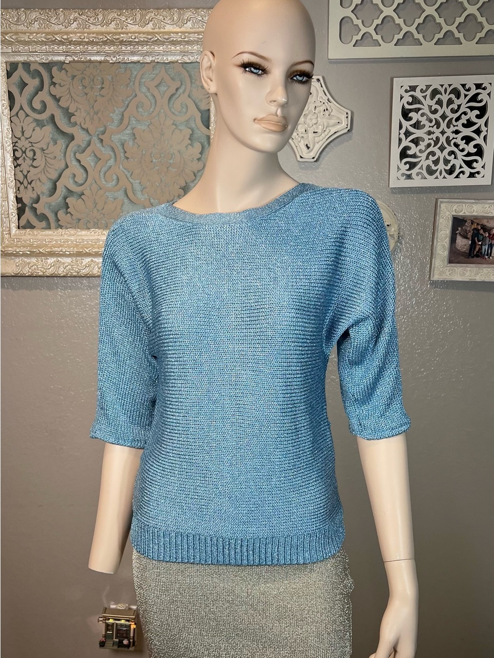 Chicos Light Blue with Sparkle Knit Sweater